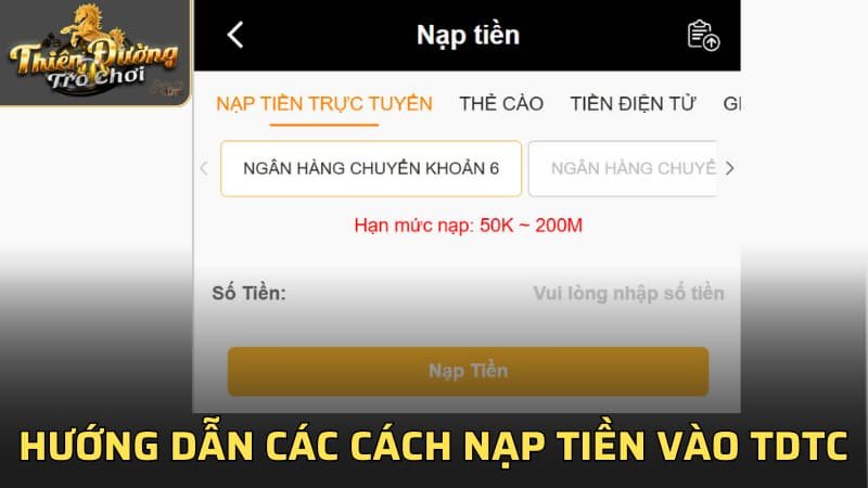 Hướng dẫn các cách nạp tiền vào TDTC